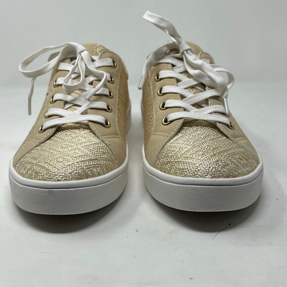 Spenco Revitalign Lace Up Sneakers Sz 7 Tan Metallic Gold Comfort Orthotic - Picture 3 of 9